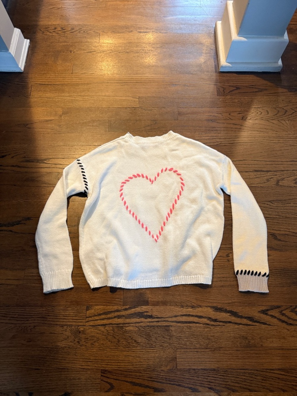 Lisa Todd Cream Sweater with Pink Heart Motif